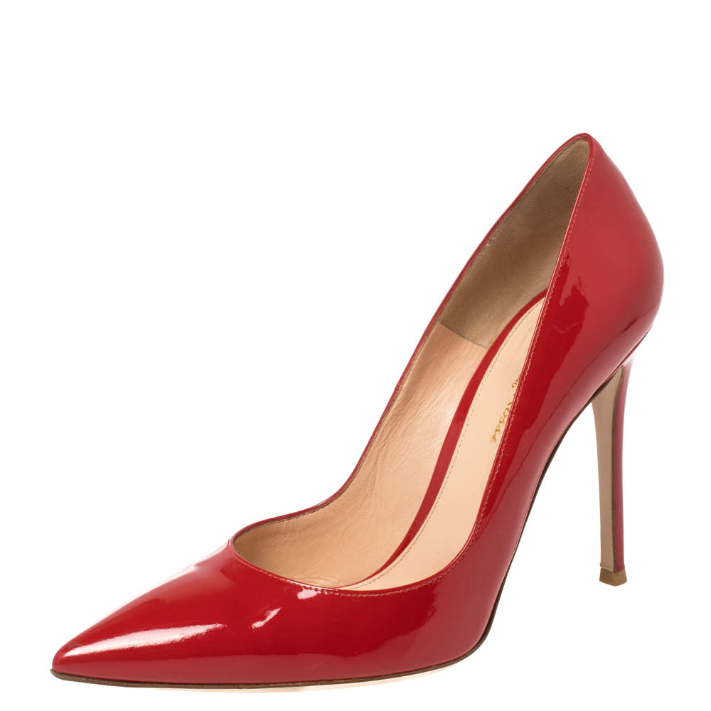 Pre Owned Gianvito Rossi Red Patent Leather Pointed Toe Pumps Size 40
