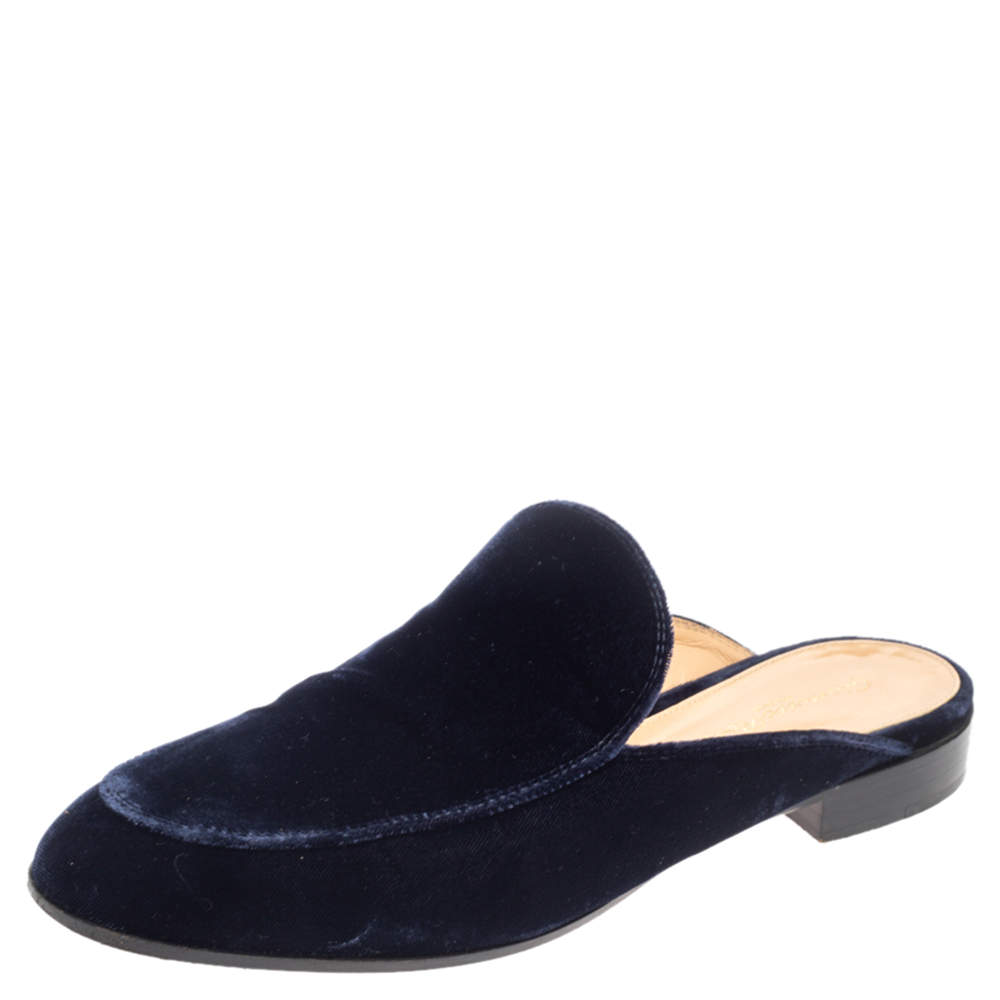 Pre Owned Gianvito Rossi Blue Velvet Palau Slip On Mules Size 36.5