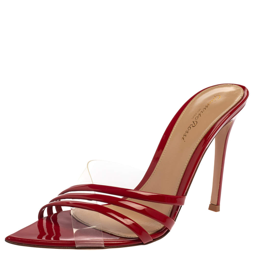 Gianvito Rossi Red Patent Leather and PVC Slide Sandals Size 37.5