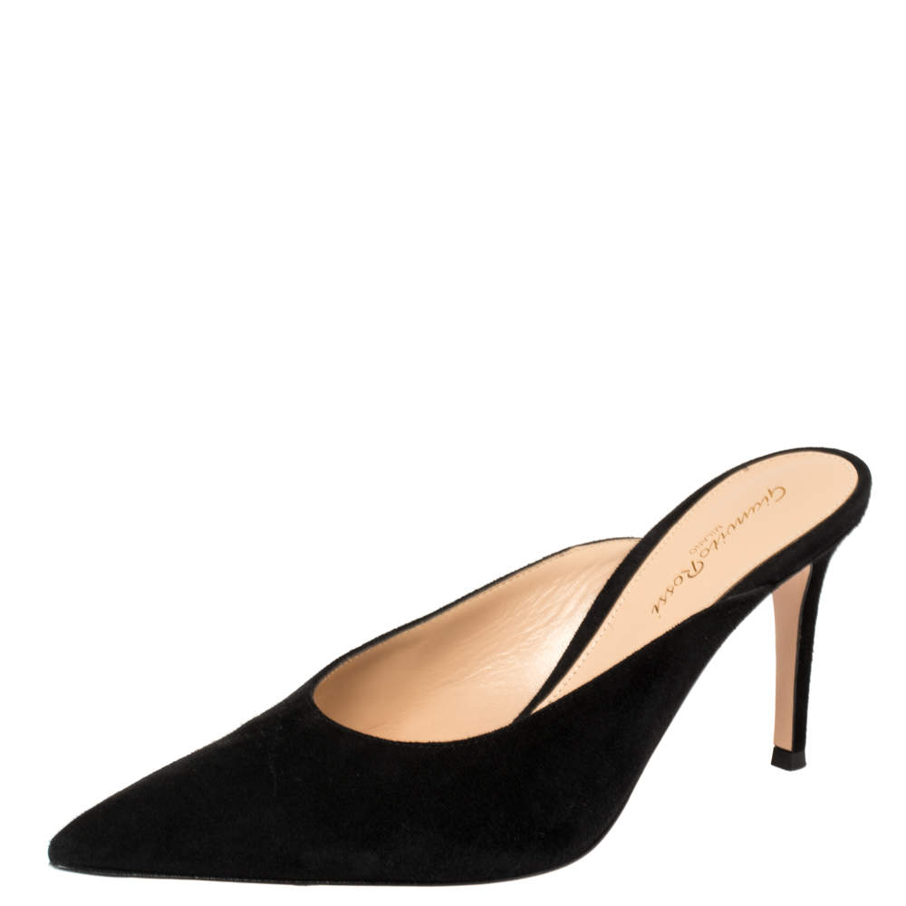 Pre Owned Gianvito Rossi Black Suede Mule Sandals Size 37.5