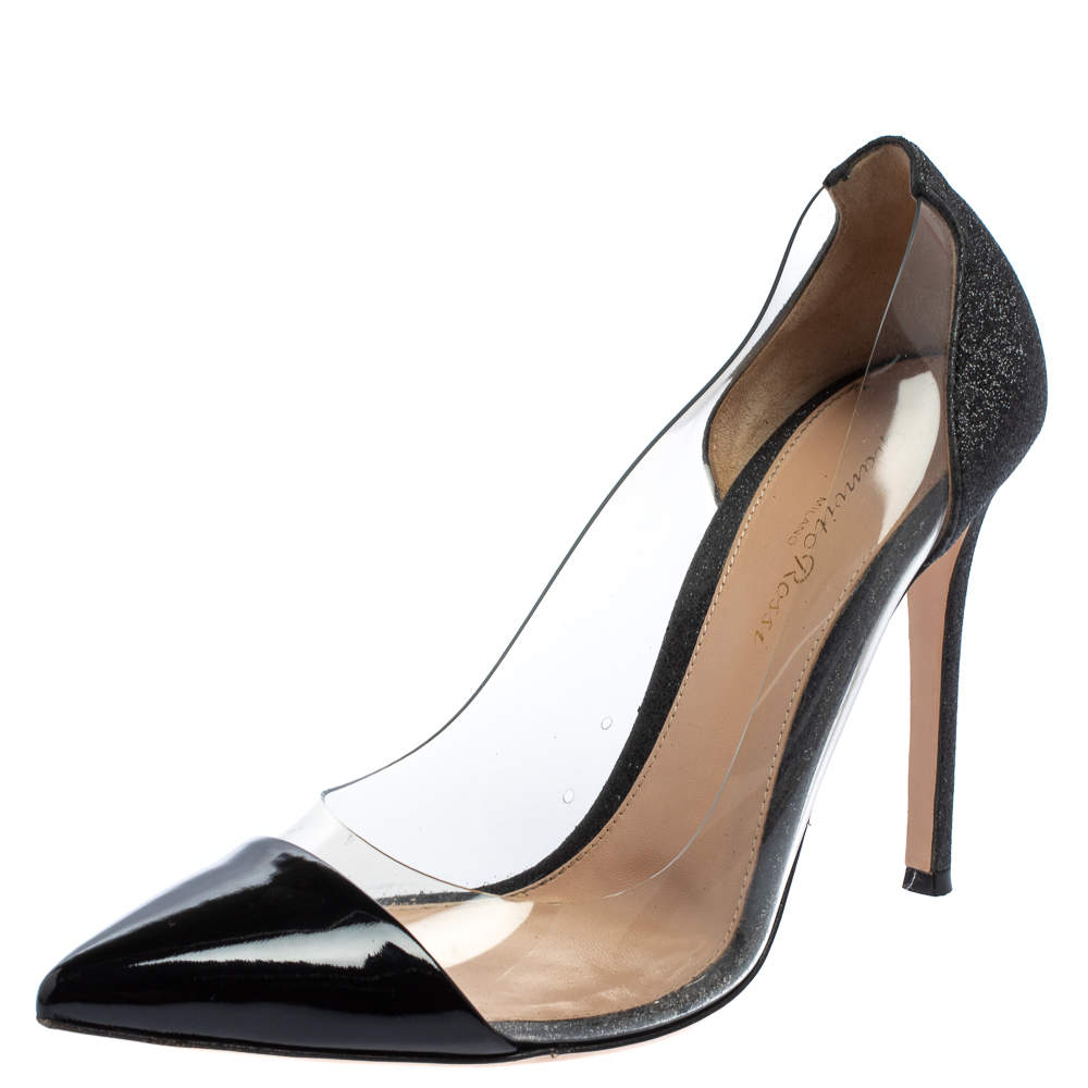Pre Owned Gianvito Rossi Black Patent Leather And PVC Plexi Pumps Size 38