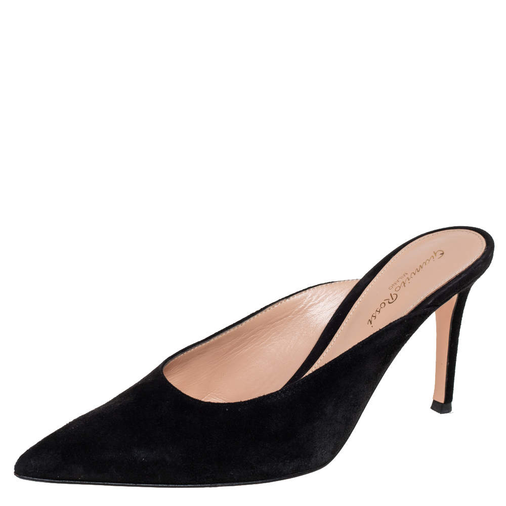 Pre Owned Gianvito Rossi Black Suede Mule Sandals Size 37.5
