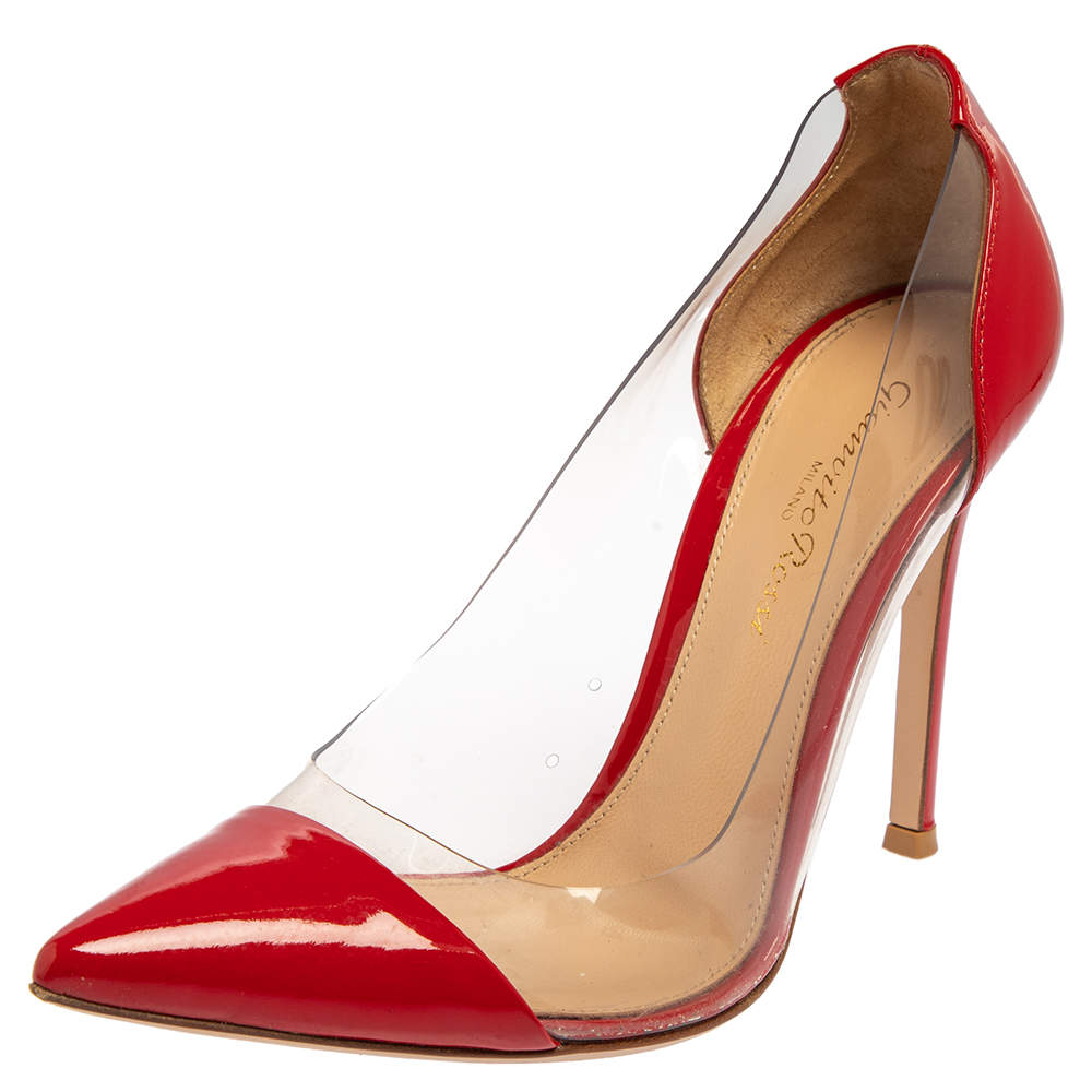 Pre Owned Gianvito Rossi Red Patent Leather and PVC Plexi  Pumps Size 36