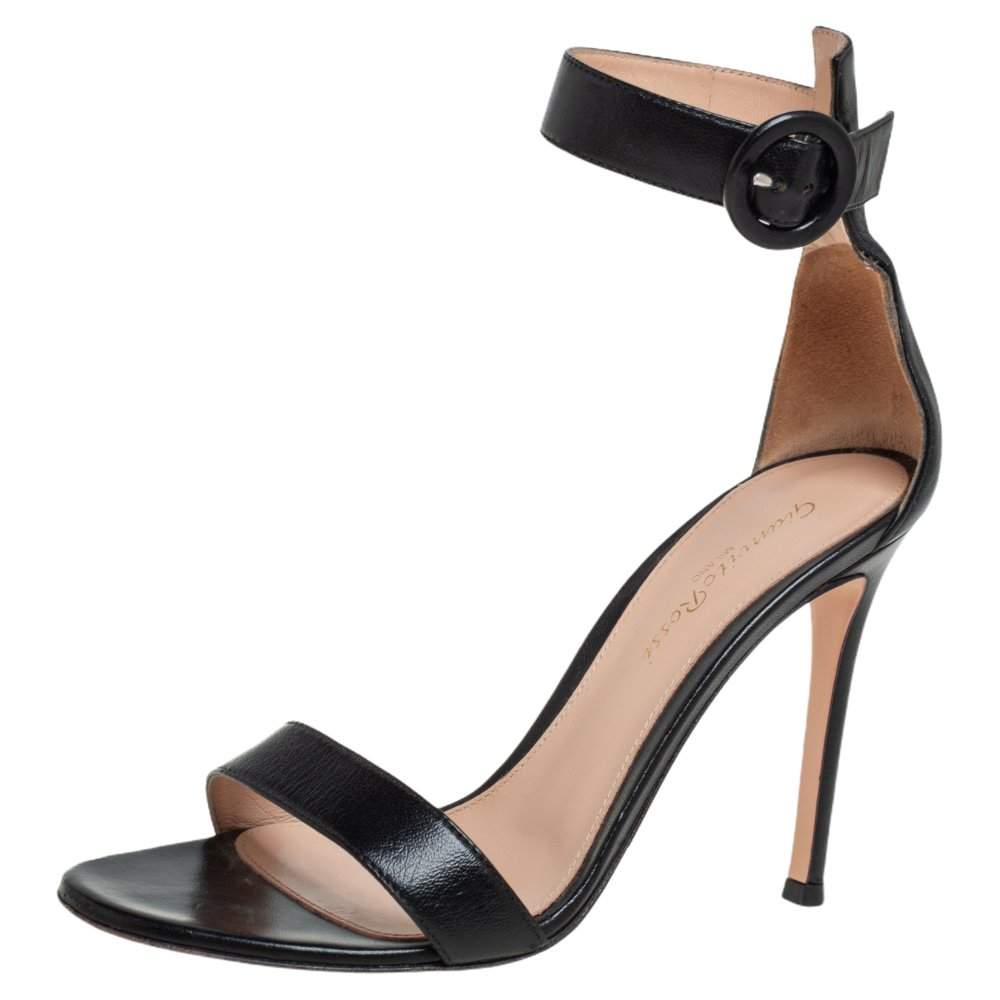 Pre Owned Gianvito Rossi Black Leather Portofino Ankle Strap Sandals Size 36