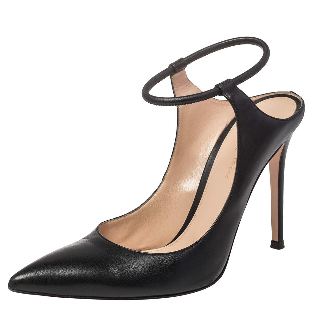 Pre Owned Gianvito Rossi Black Leather Karen Sandals Size 38