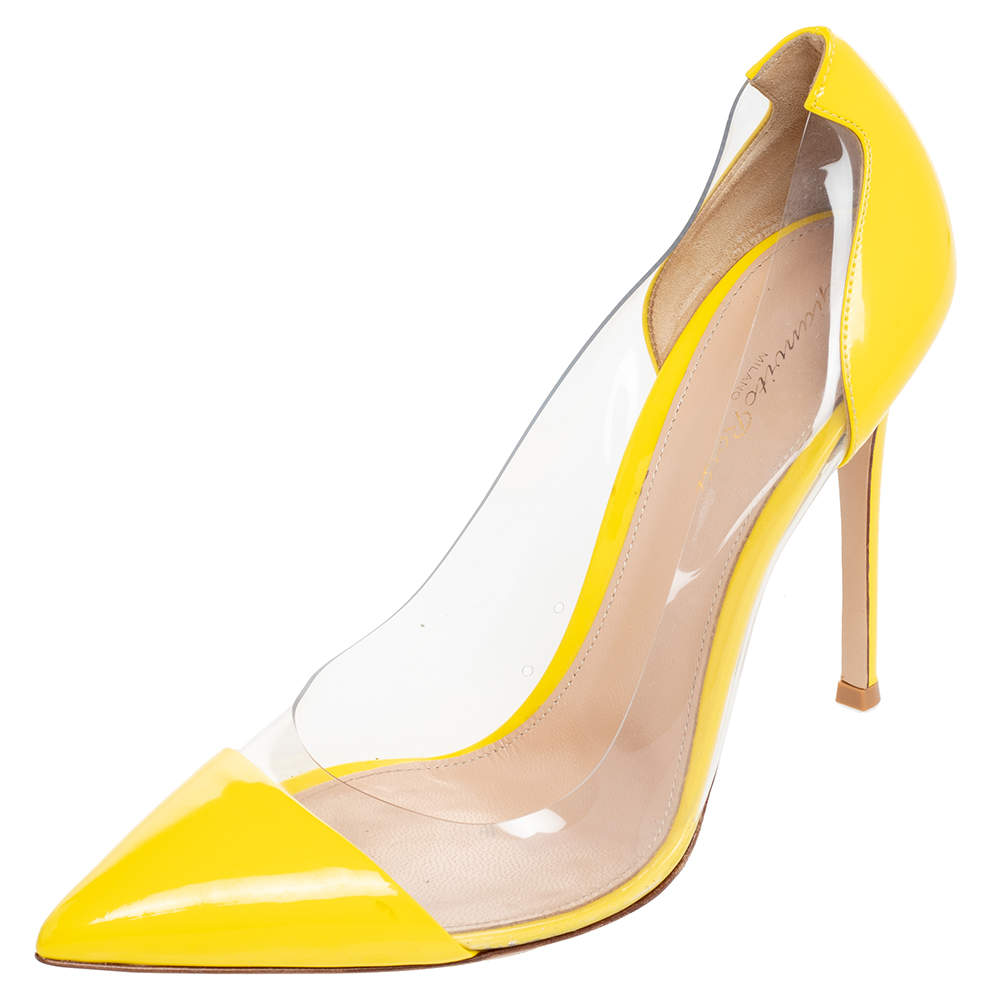 Pre Owned Gianvito Rossi Yellow Patent Leather And PVC Plexi Pumps Size 39