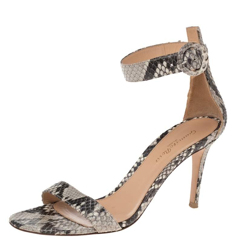 Pre Owned Gianvito Rossi Grey/Black Python Portofino Ankle Strap Sandals Size 38