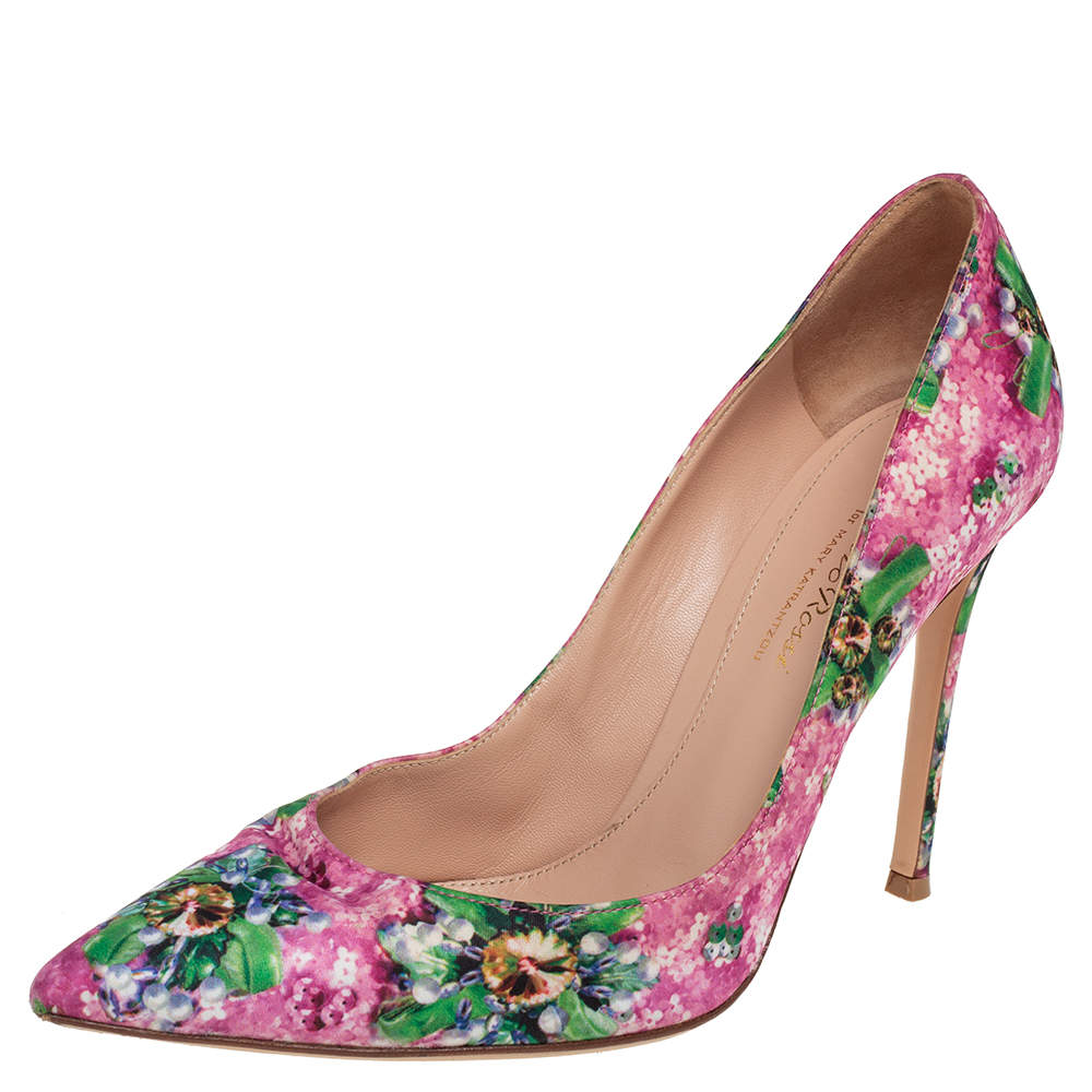 Pre Owned Gianvito Rossi Multicolor Floral Printed Fabric Lisa Ponker Pumps Size 39.5