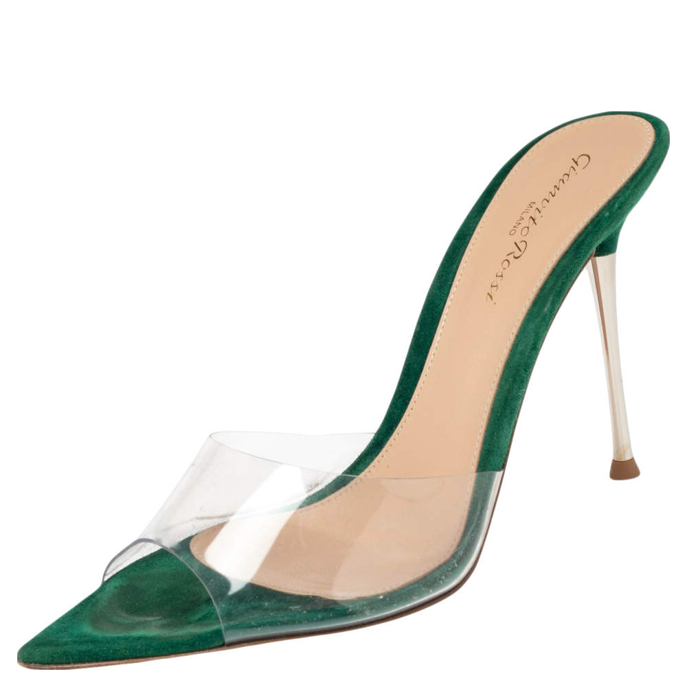 Pre Owned Gianvito Rossi Green PVC Elle Mule Sandals Size 36.5