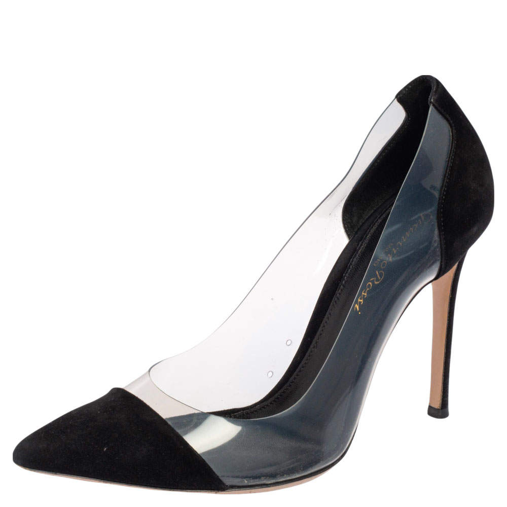 Pre Owned Gianvito Rossi  Black Suede, PVC Plexi  Pumps Size 37