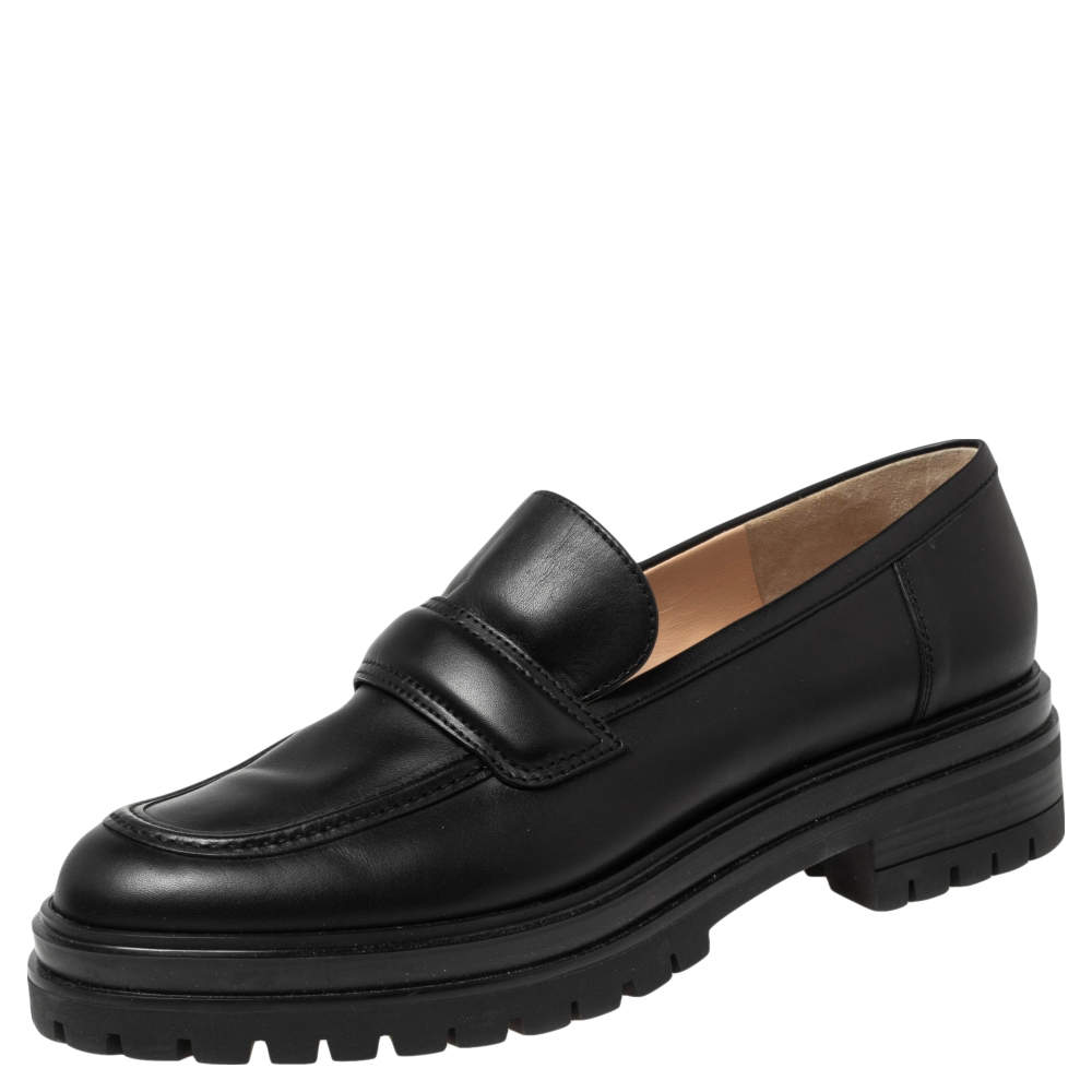 Pre Owned Gianvito Rossi Black Leather Slip On Loafers Size 42