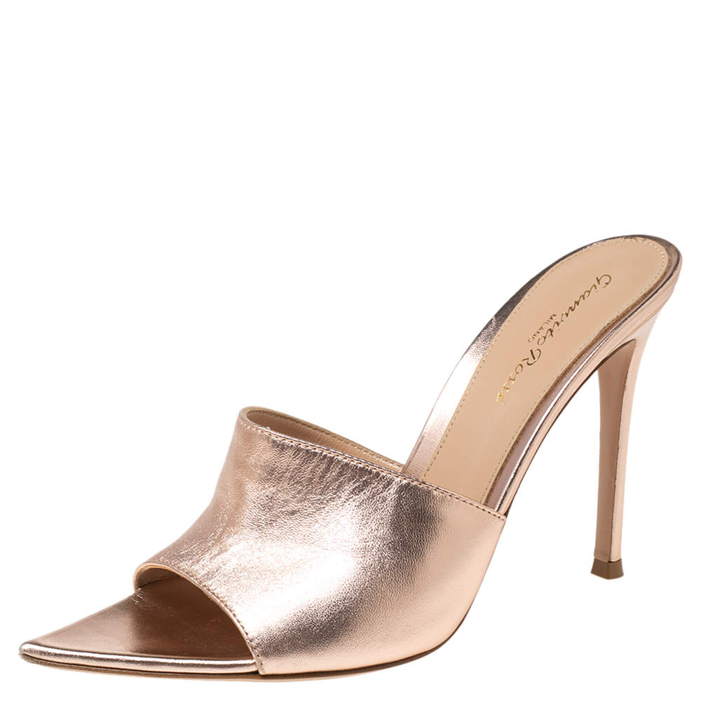 Pre Owned Gianvito Rossi Metallic Leather Elle Open Toe Sandals Size 37.5