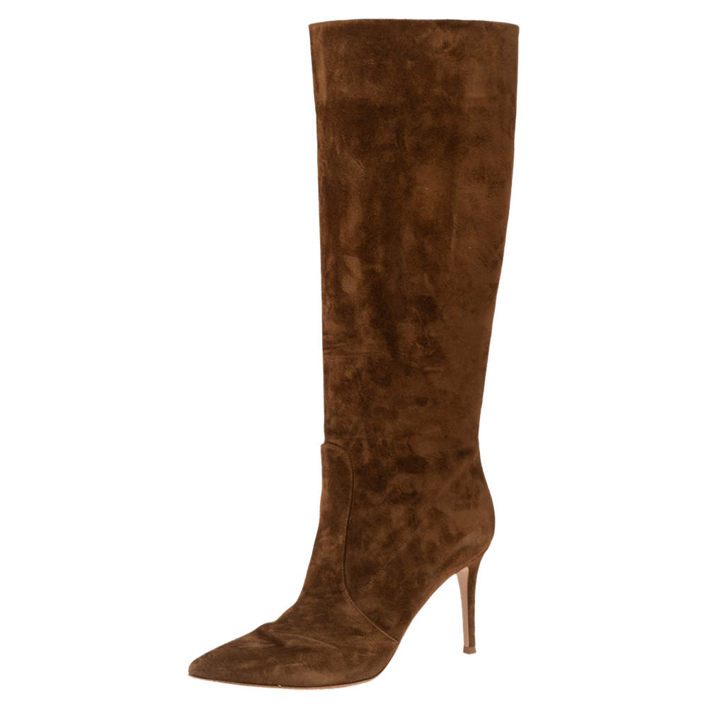 Pre Owned Gianvito Rossi Light Brown Suede Knee Length Boots Size 39