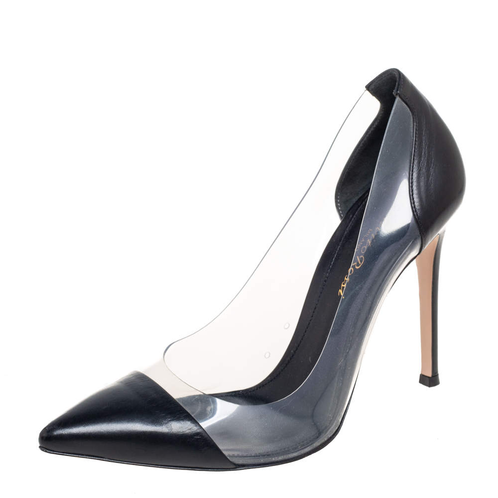 Pre Owned Gianvito Rossi Black Leather And PVC Plexi Pumps Size 36.5
