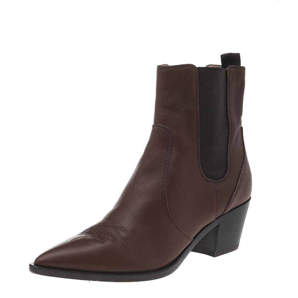 Pre Owned Gianvito Rossi Brown Leather Pointed Toe Ankle Length Boots Size 36