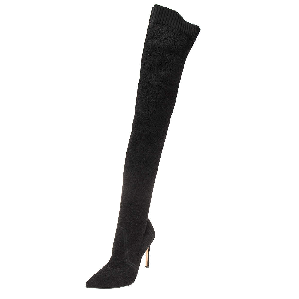 Pre Owned Gianvito Rossi Black Stretch Fabric Fiona Over The Knee Boots Size 36.5