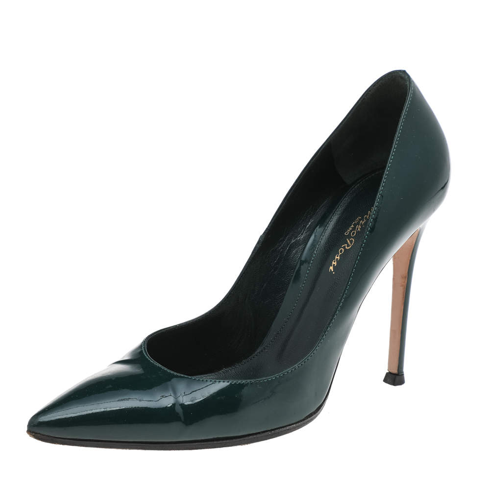 Pre Owned Gianvito Rossi Green Patent Leather Pointed Toe Pumps Size 39