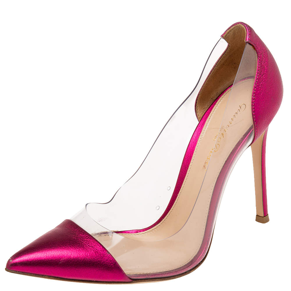Pre Owned Gianvito Rossi Pink Leather And PVC Plexi Pumps Size 37