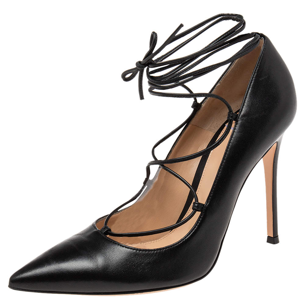 Gianvito Rossi Black Leather Femi Lace-Up Pumps Size 40