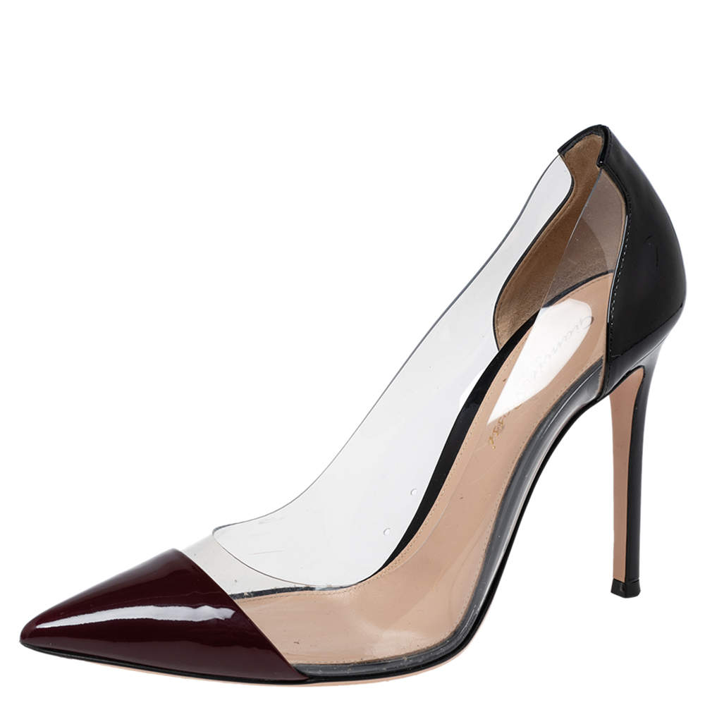 Pre Owned Gianvito Rossi Two Tone Patent Leather and PVC Plexi Pumps Size 38.5