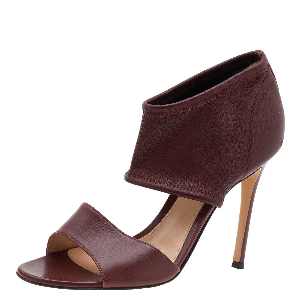 Pre Owned Gianvito Rossi Burgundy Leather Ankle Cuff Sandals Size 38