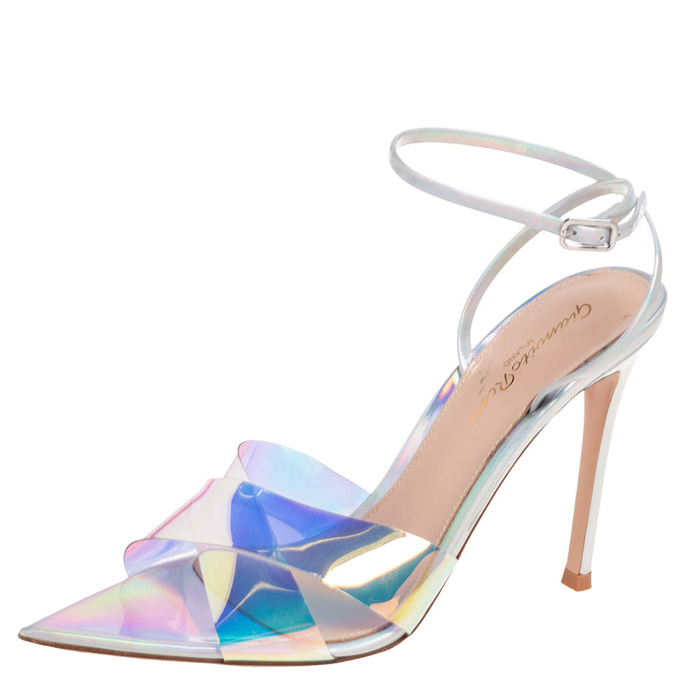 Gianvito Rossi Iridescent Leather and PVC Plexi Stark Sandals Size