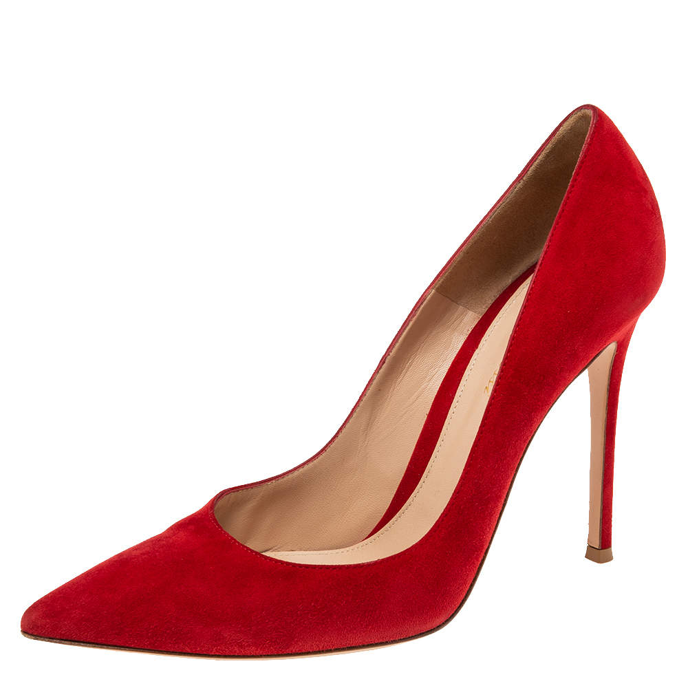 Pre Owned Gianvito Rossi Red Suede Pointed Toe Pumps Size 41