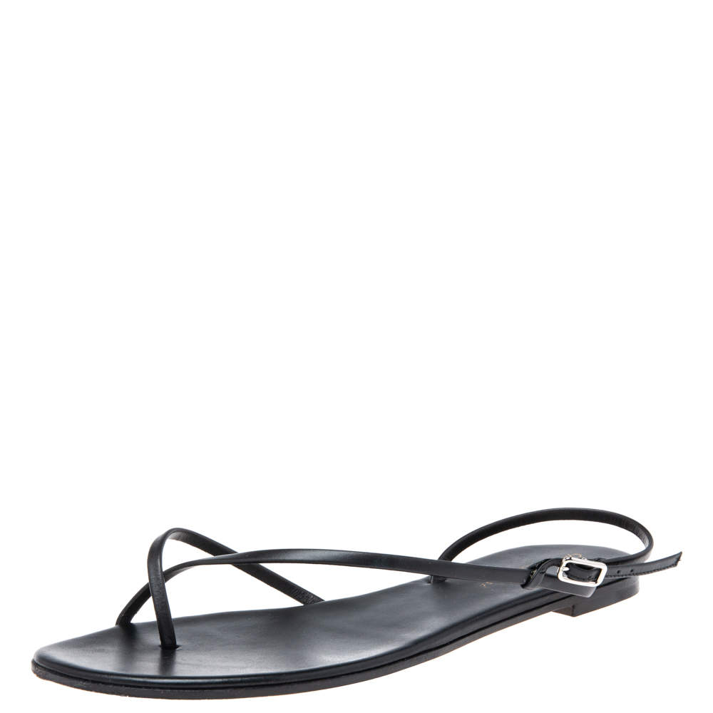 Pre Owned Gianvito Rossi Black Leather Crossover Strap Flat Sandals Size 37