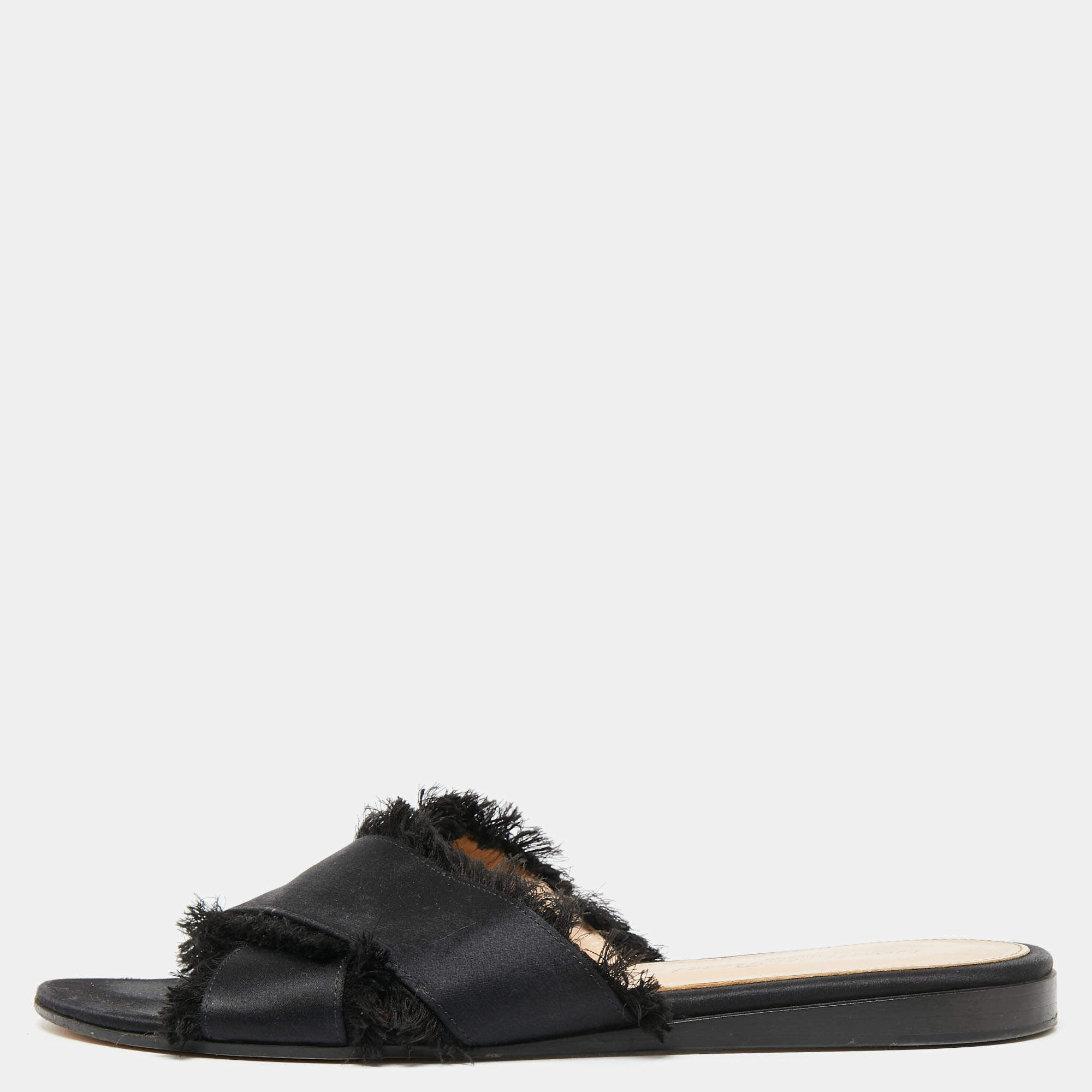 Gianvito Rossi Black Satin Barth Flat Slides Size 36