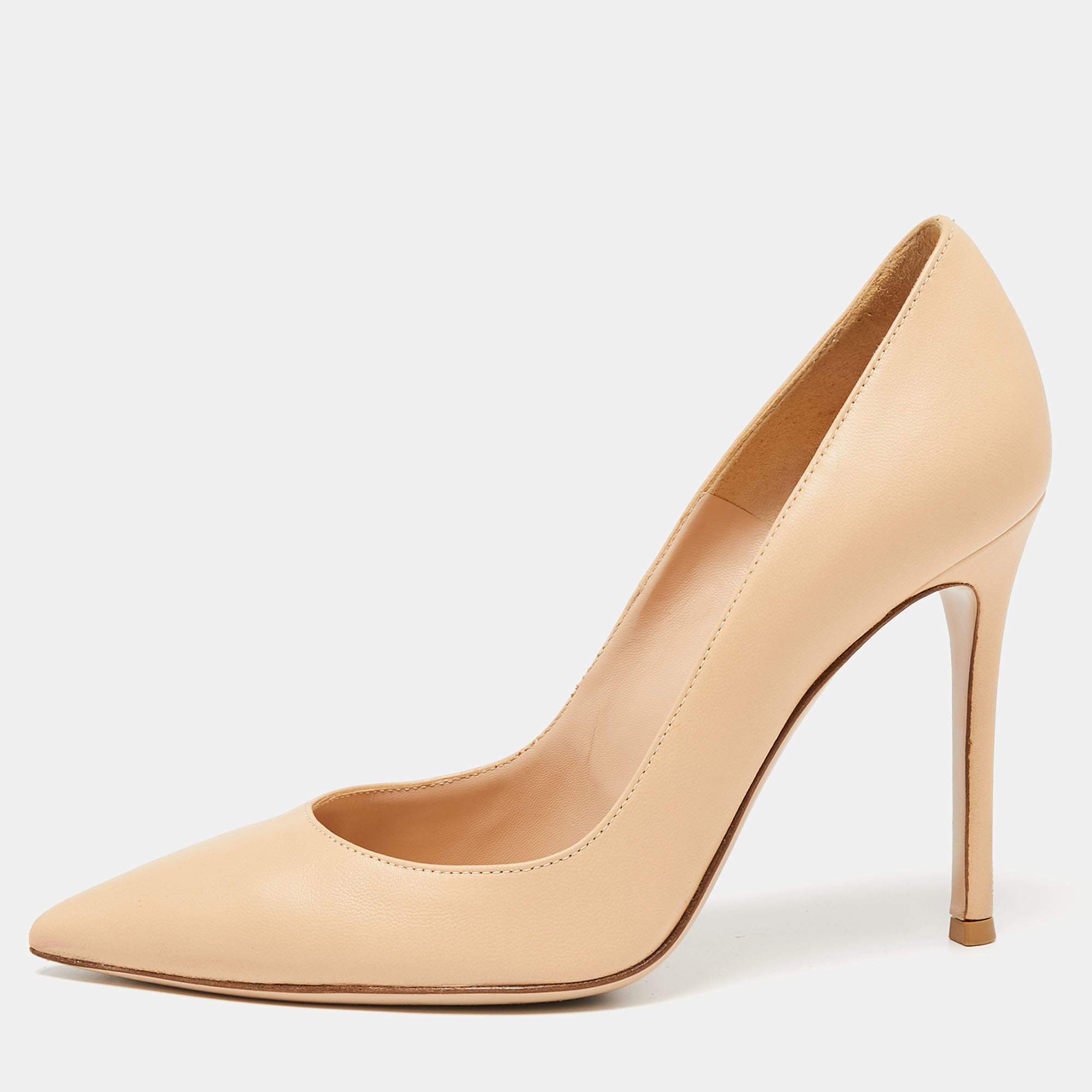 Pre Owned Gianvito Rossi Beige Leather Continuity Pumps Size 36.5