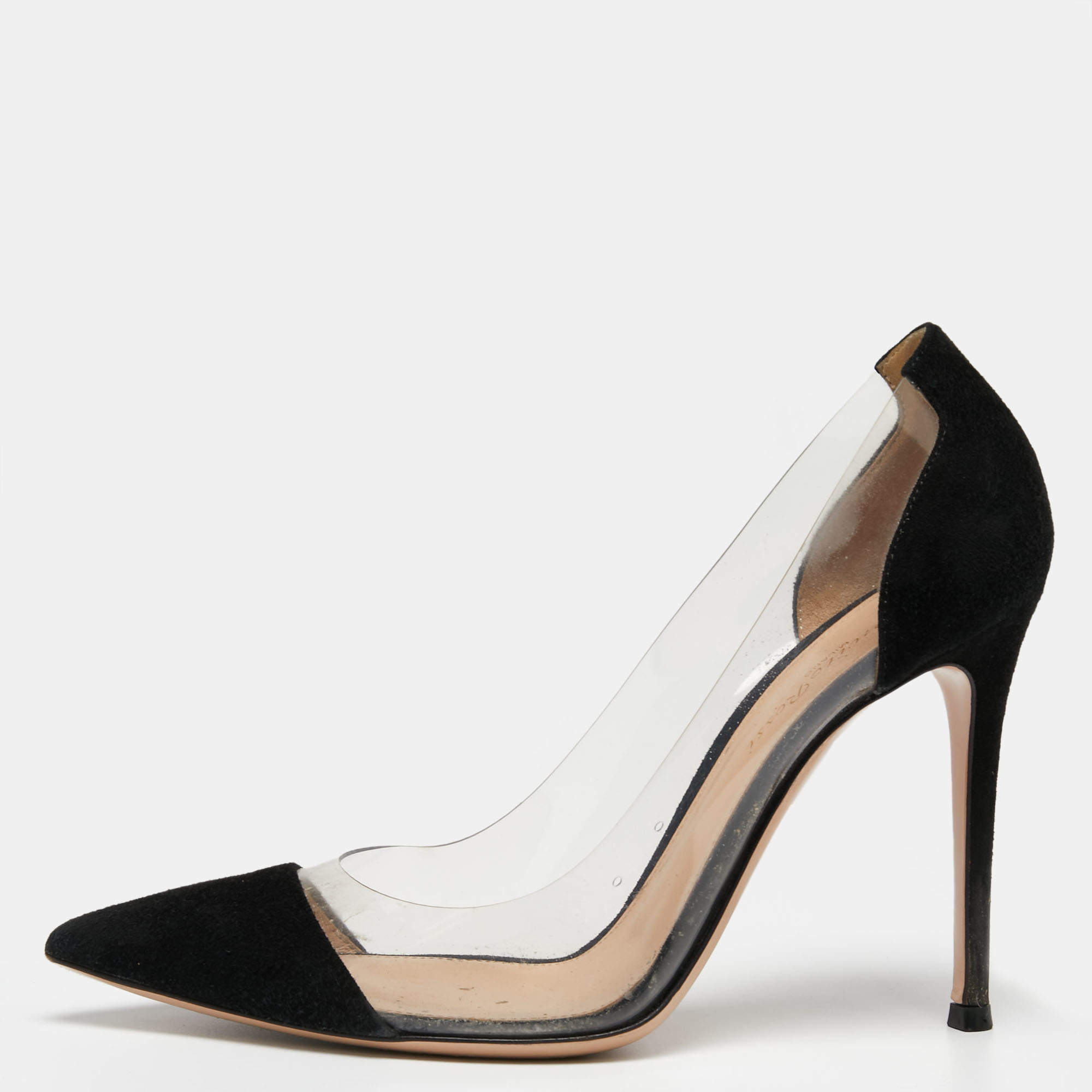 Pre Owned Gianvito Rossi Black Suede and PVC Plexi Pumps Size 38