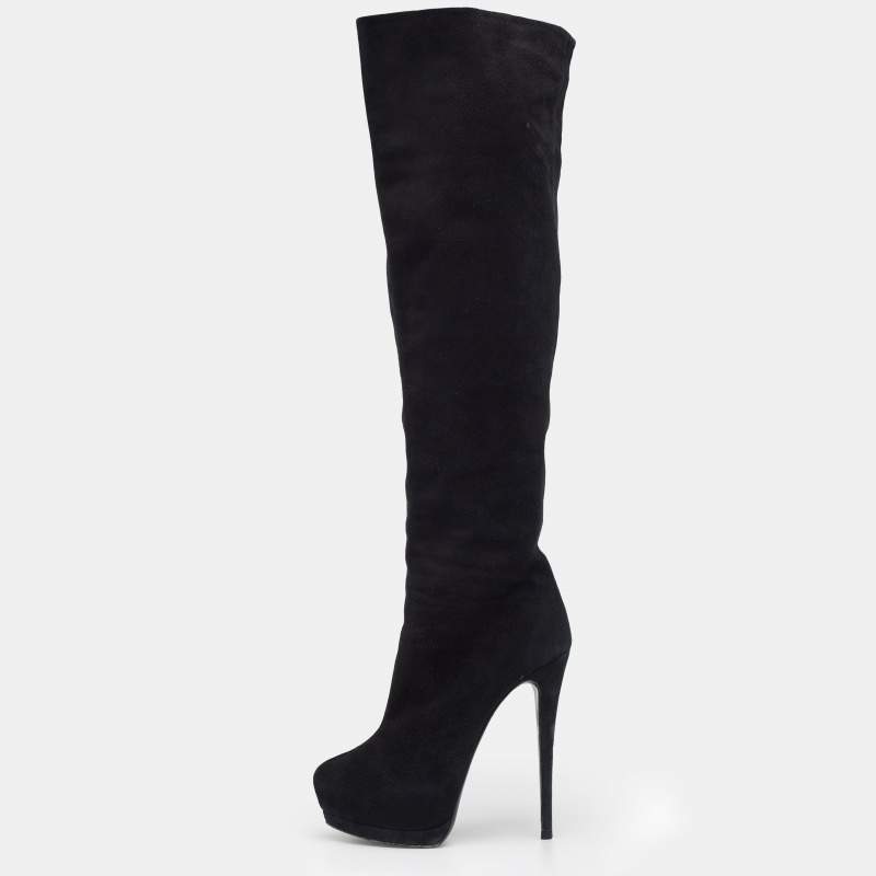 Pre Owned Gianvito Rossi Black Suede Over The Knee Boots Size 38