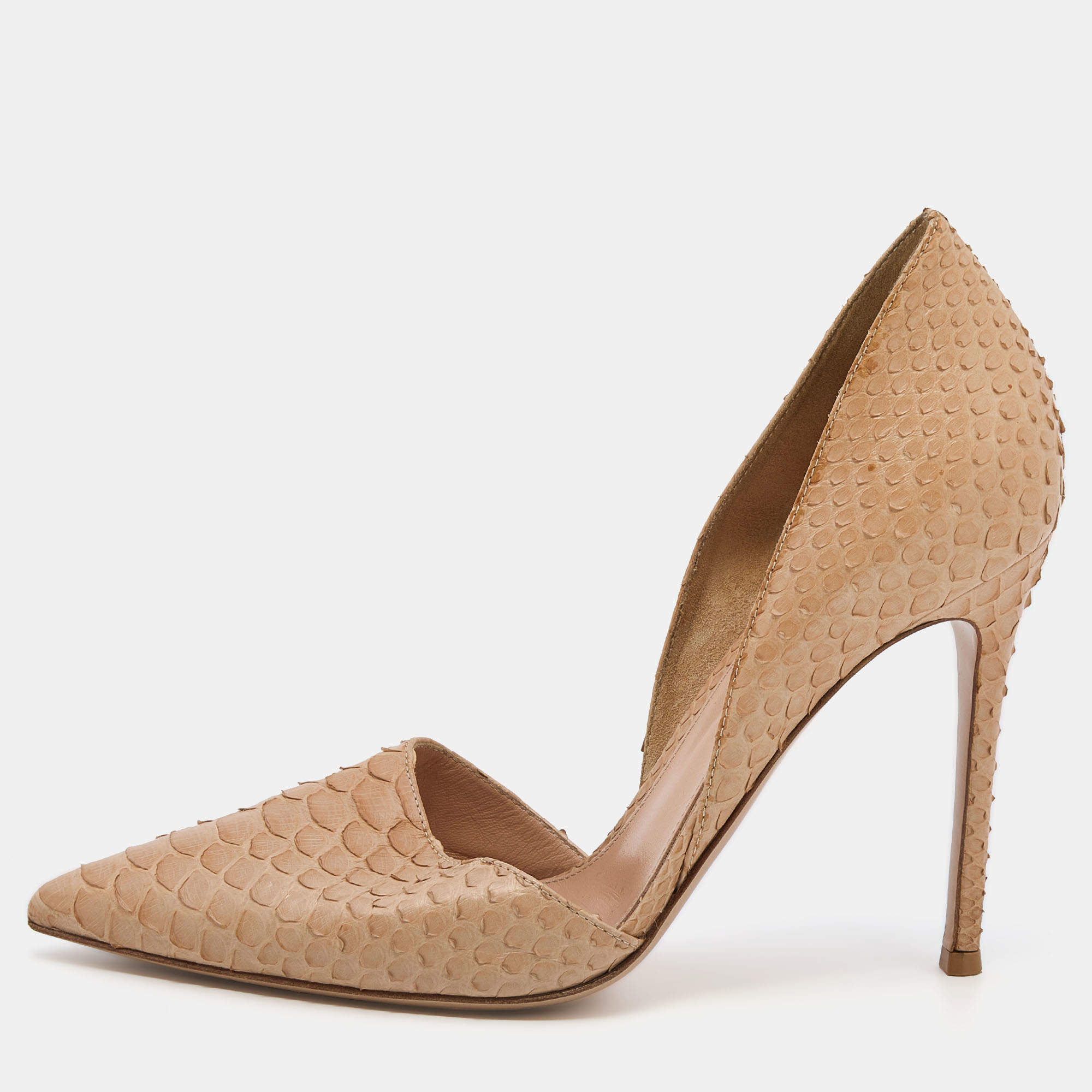 Pre Owned Gianvito Rossi Beige Python Leather Pointed Toe D'Orsay Pumps Size 39