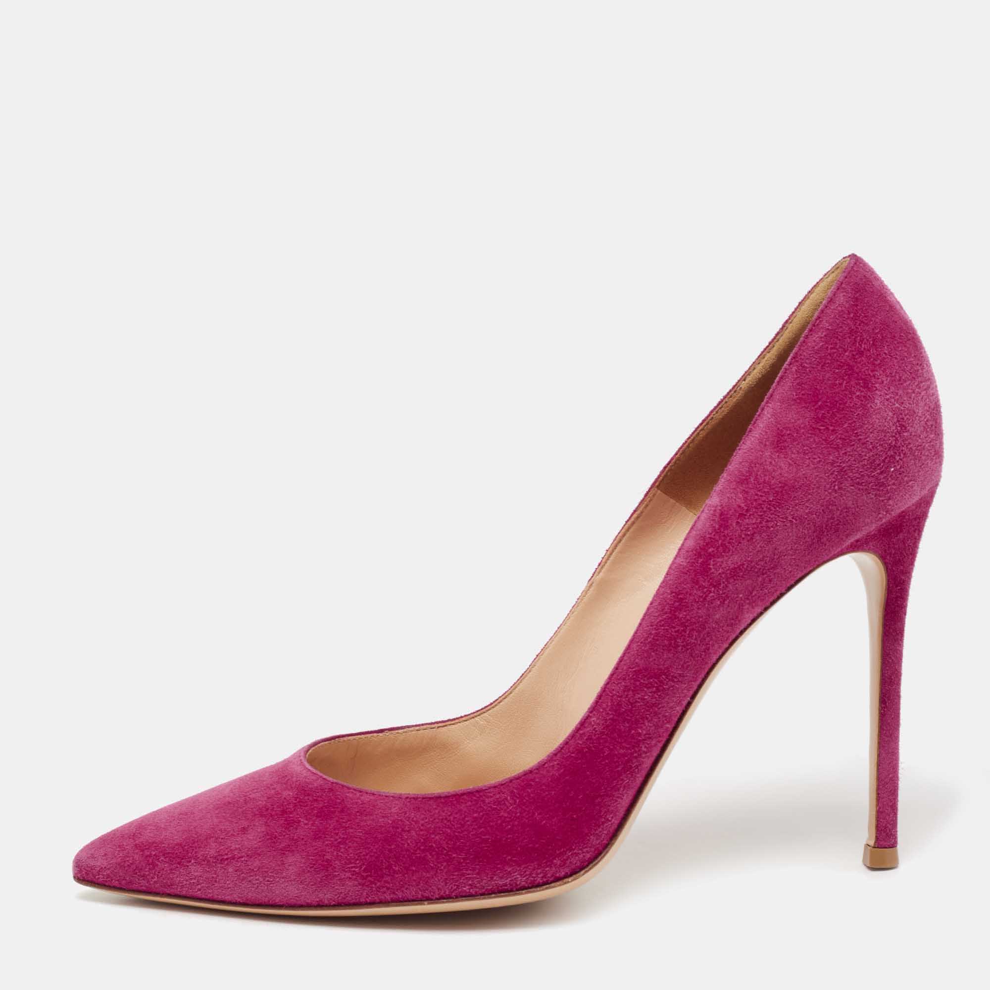 Pre Owned Gianvito Rossi Shocking Pink Suede Pointed-Toe Pumps Size 39.5