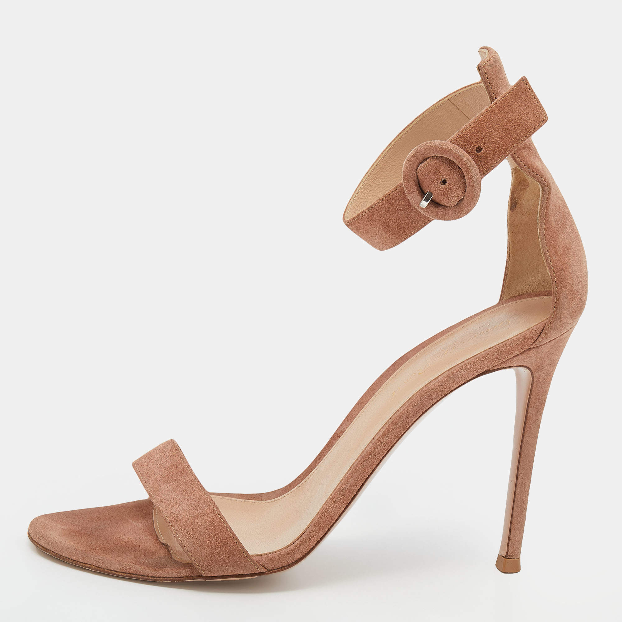 Pre Owned Gianvito Rossi Brown Suede Portofino Ankle Cuff Sandals Size 39.5