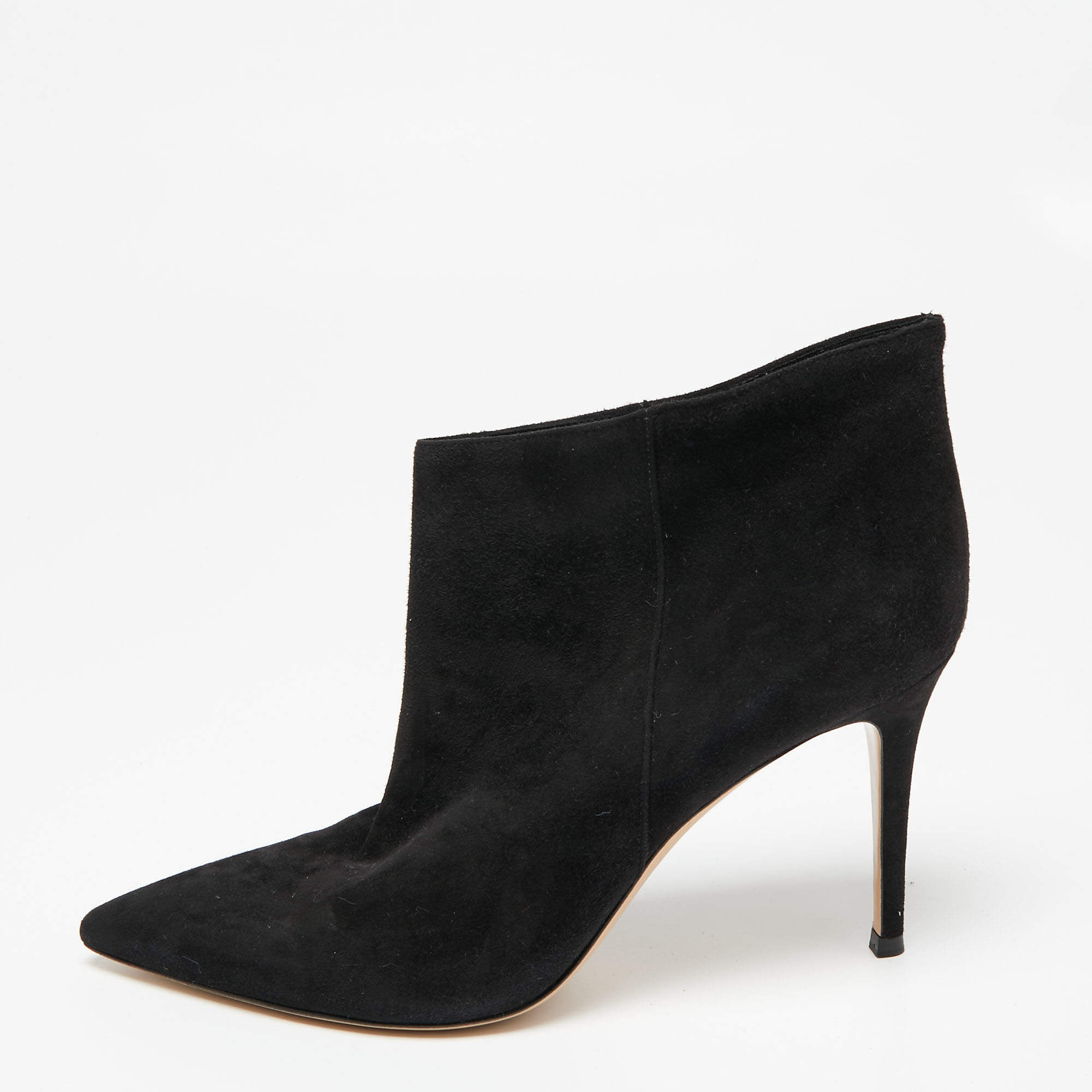 Pre Owned Gianvito Rossi Black Suede Kat Ankle Booties Size 41