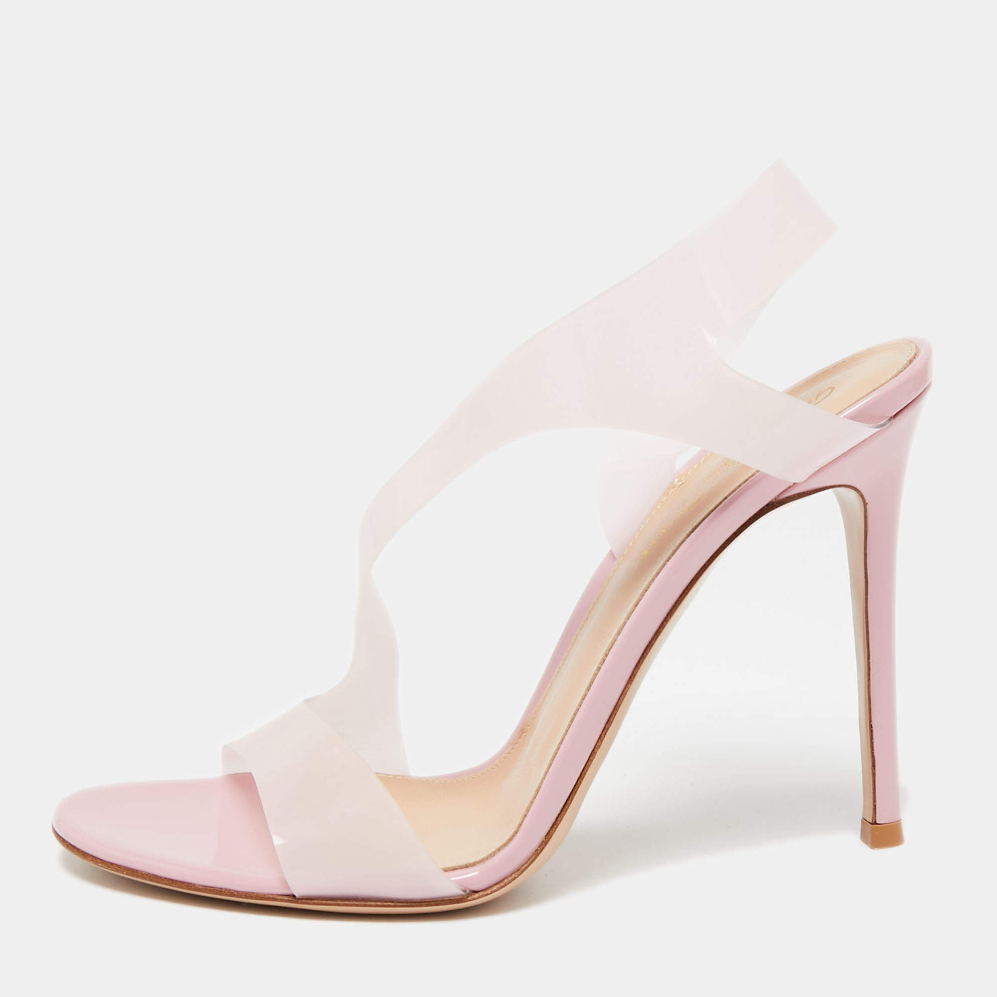 Pre Owned Gianvito Rossi Pink PVC Metropolis Slingback Sandals Size 38