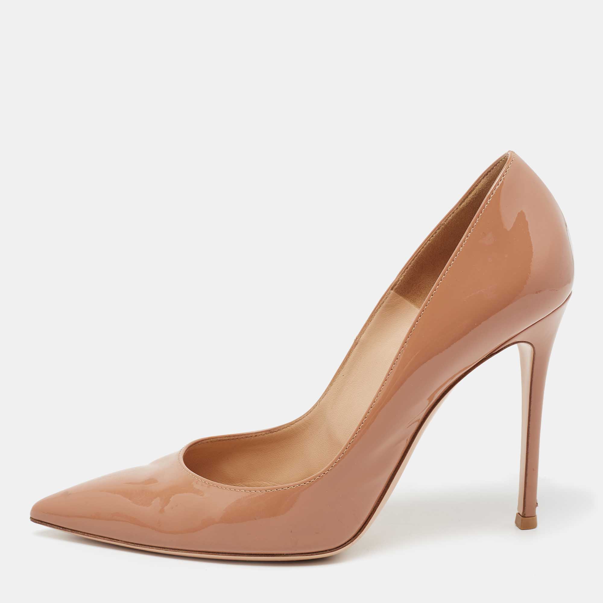 Pre Owned Gianvito Rossi Beige Patent Leather Ellipsis Pumps Size 40.5