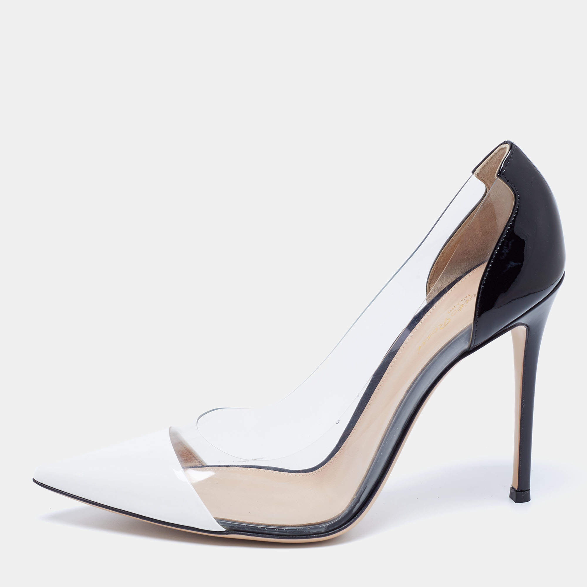 Pre Owned Gianvito Rossi Black/White Patent Leather and PVC Plexi Pumps Size 41