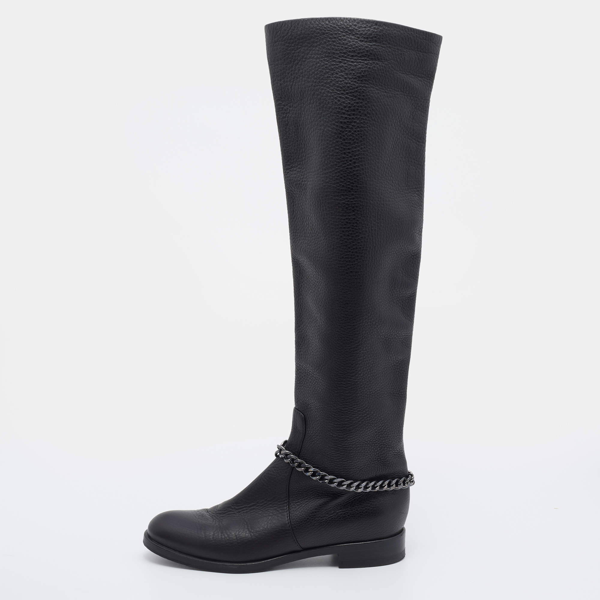 Pre Owned Gianvito Rossi Black Leather Knee Length Boots Size 37.5