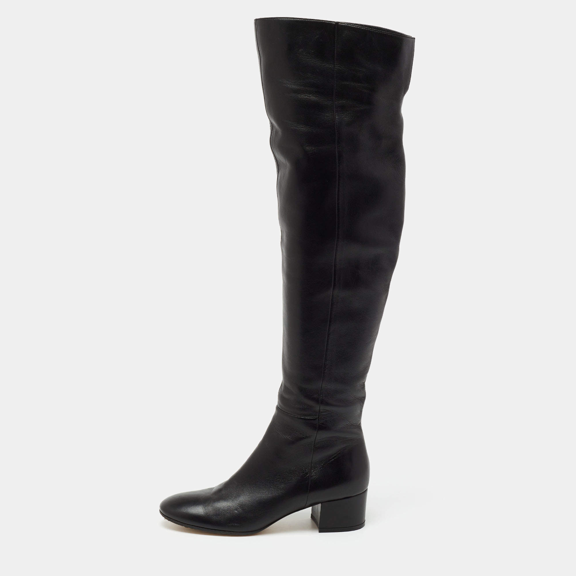 Pre Owned Gianvito Rossi Black Leather Over The Knee Boots Size 37.5