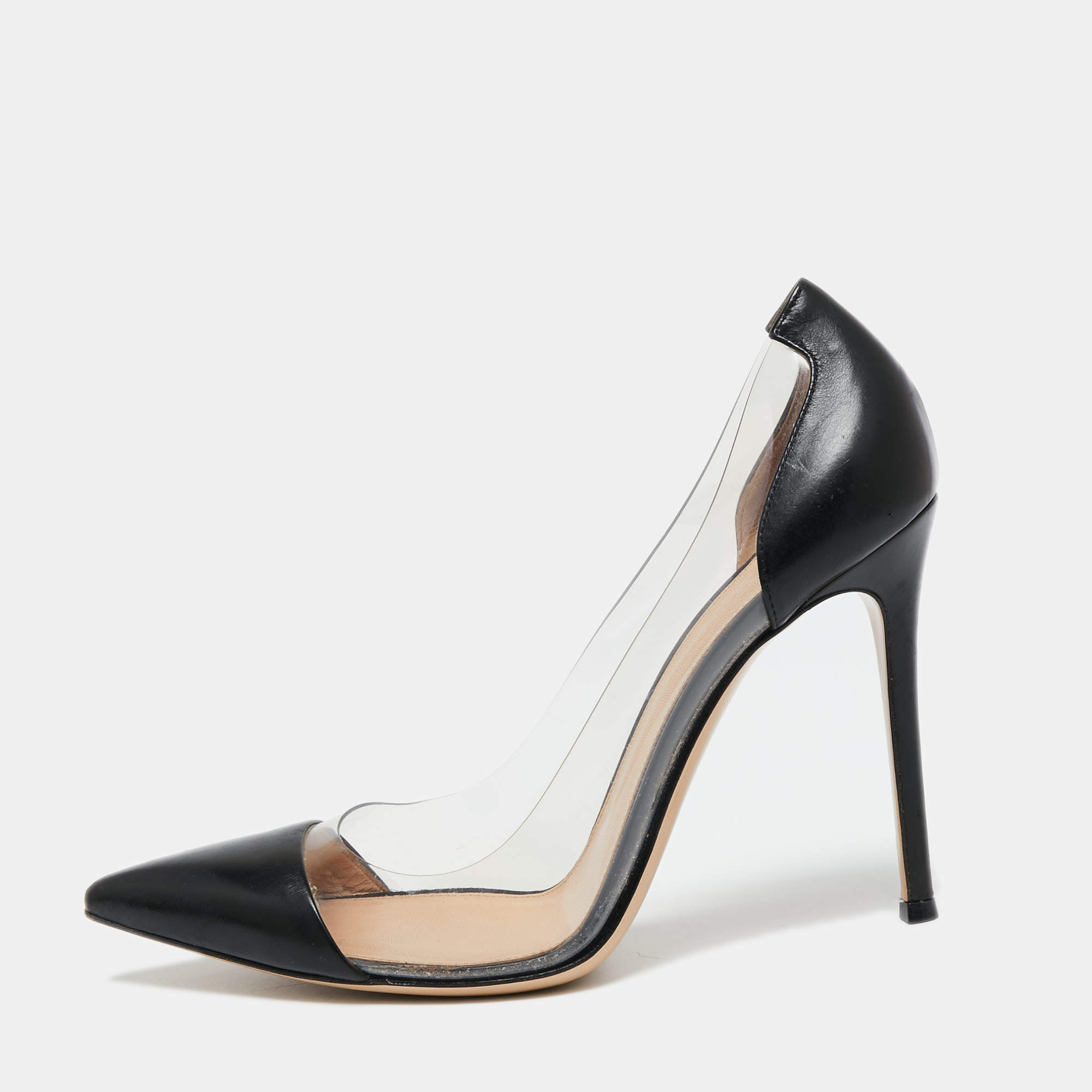 Pre Owned Gianvito Rossi Black Leather and PVC Plexi Pumps Size 39