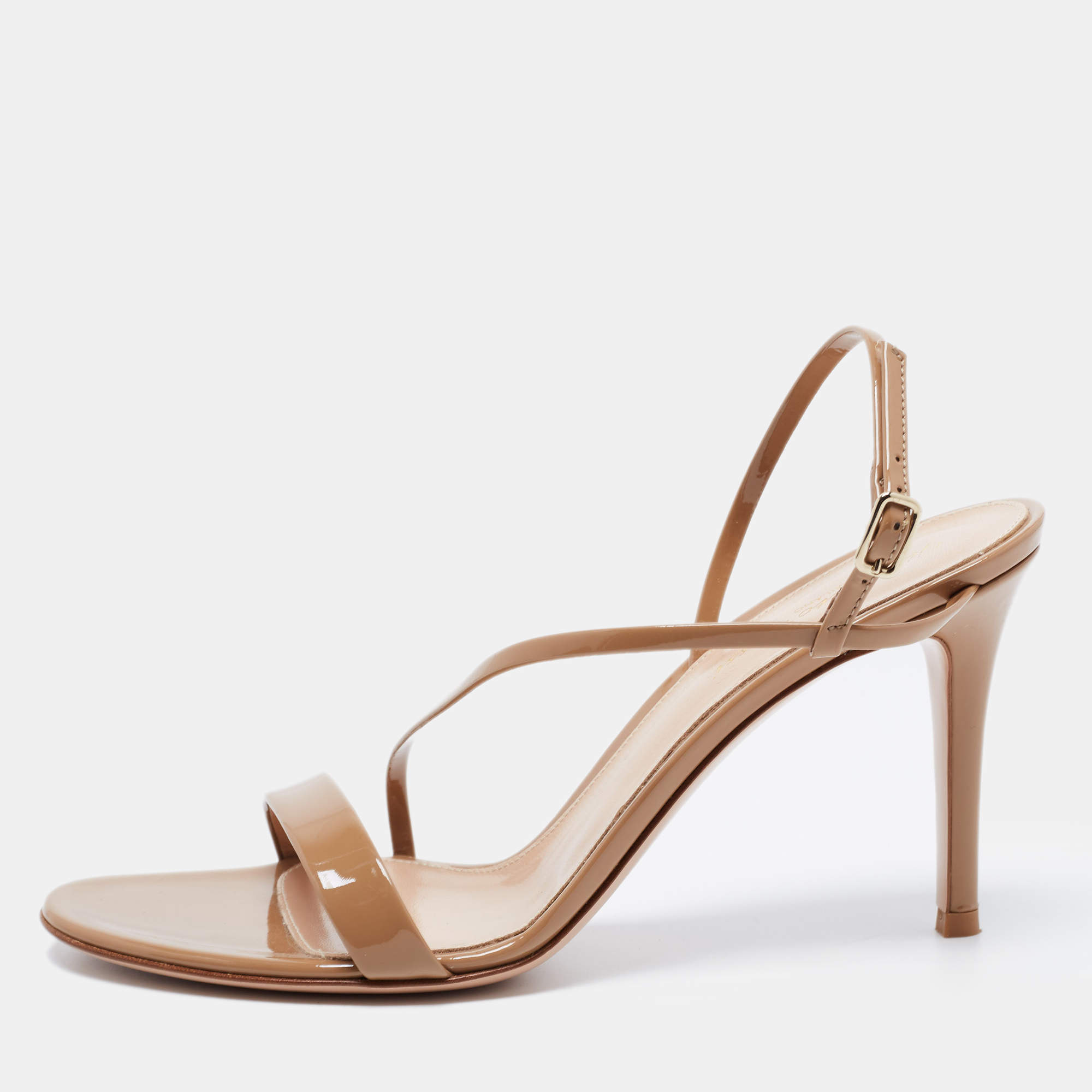 Pre Owned Gianvito Rossi Beige Patent Leather Slingback Sandals Size 38