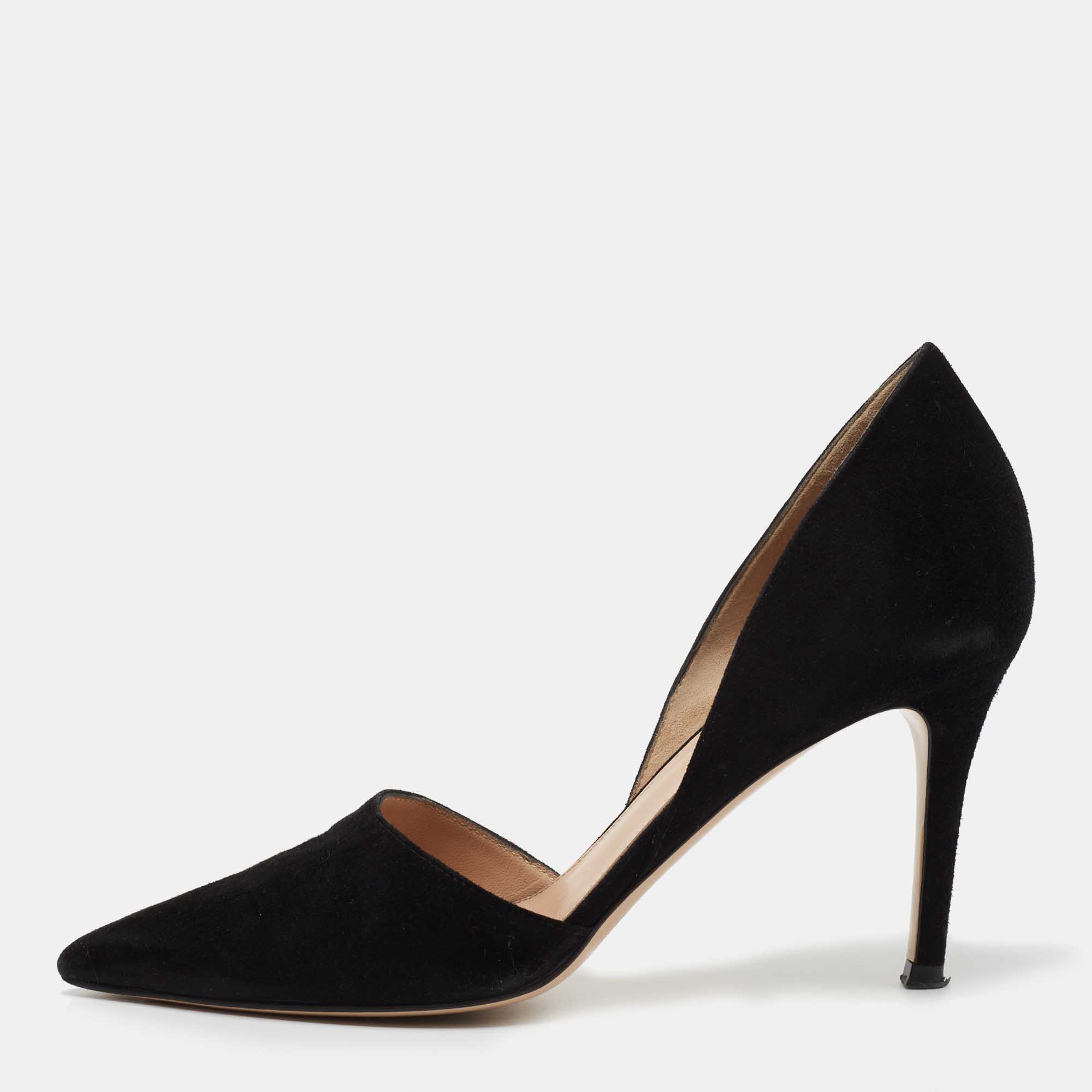 Pre Owned Gianvito Rossi Black Suede Dorsay Pumps Size 36