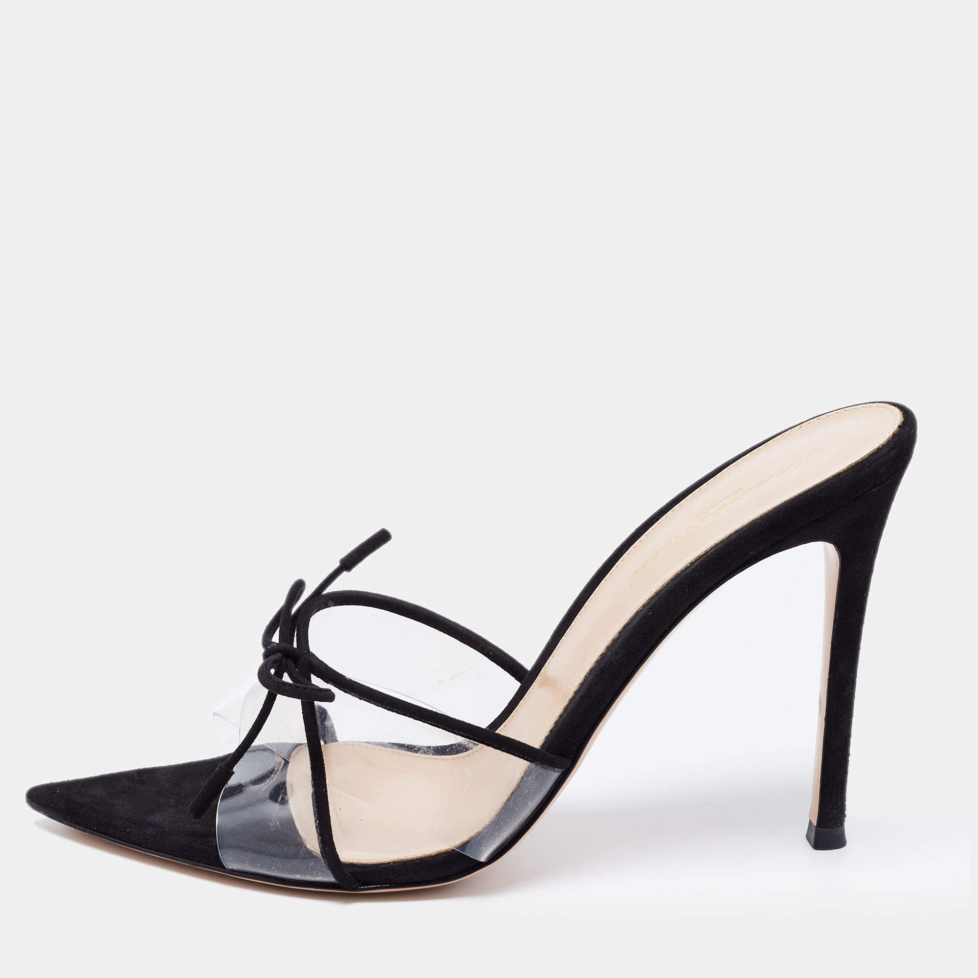 Pre Owned Gianvito Rossi Black Suede and PVC  Slide Sandals Size 38.5 