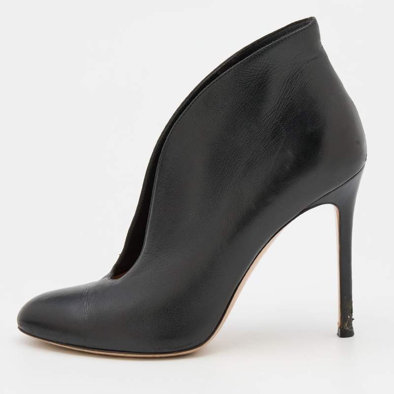 Pre Owned Gianvito Rossi Black Leather Vamp Round Toe Booties Size 38