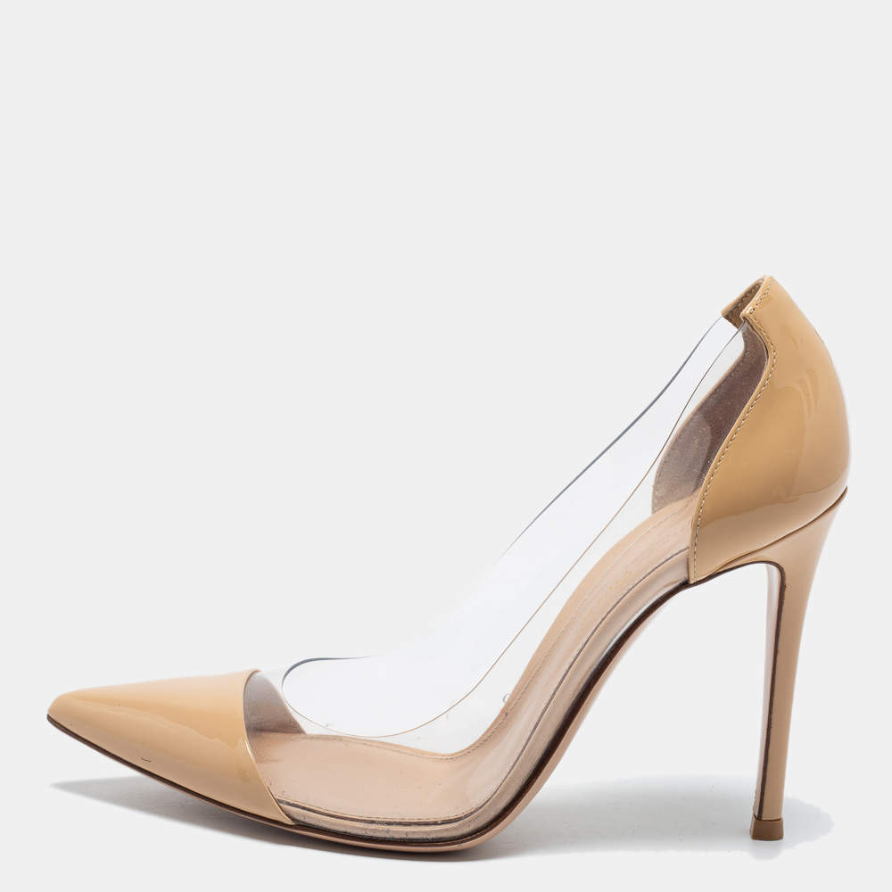 Pre Owned Gianvito Rossi Beige Patent Leather and PVC Plexi Pumps Size 37