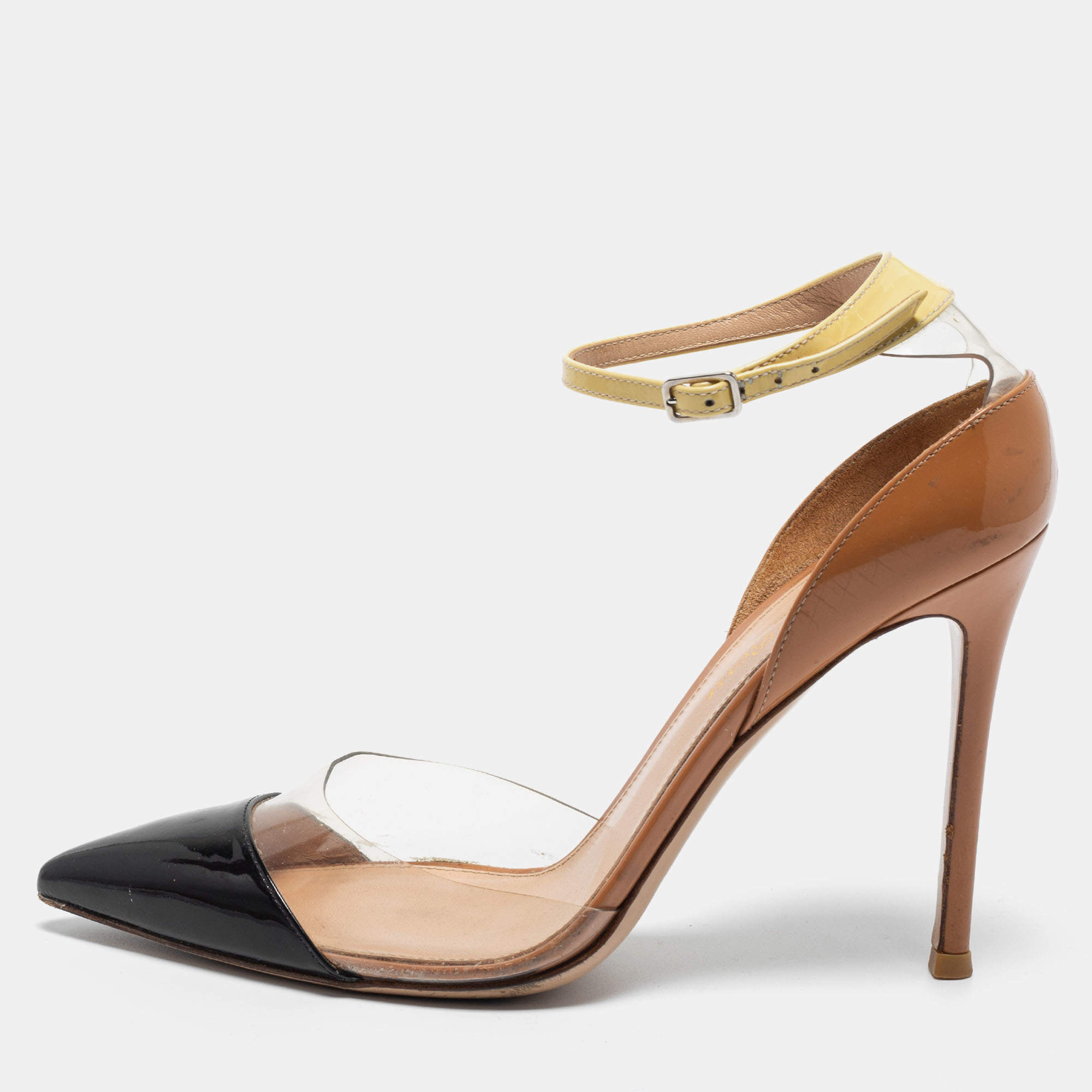 Pre Owned Gianvito Rossi Multicolor PVC and Patent leather Ankle Strap Pumps Size 37 