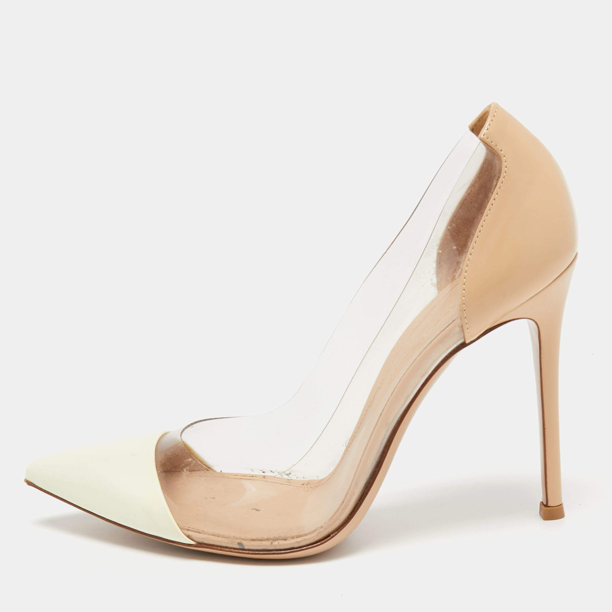 Pre Owned Gianvito Rossi Off White/Beige Leather and PVC Plexi Pumps Size 37