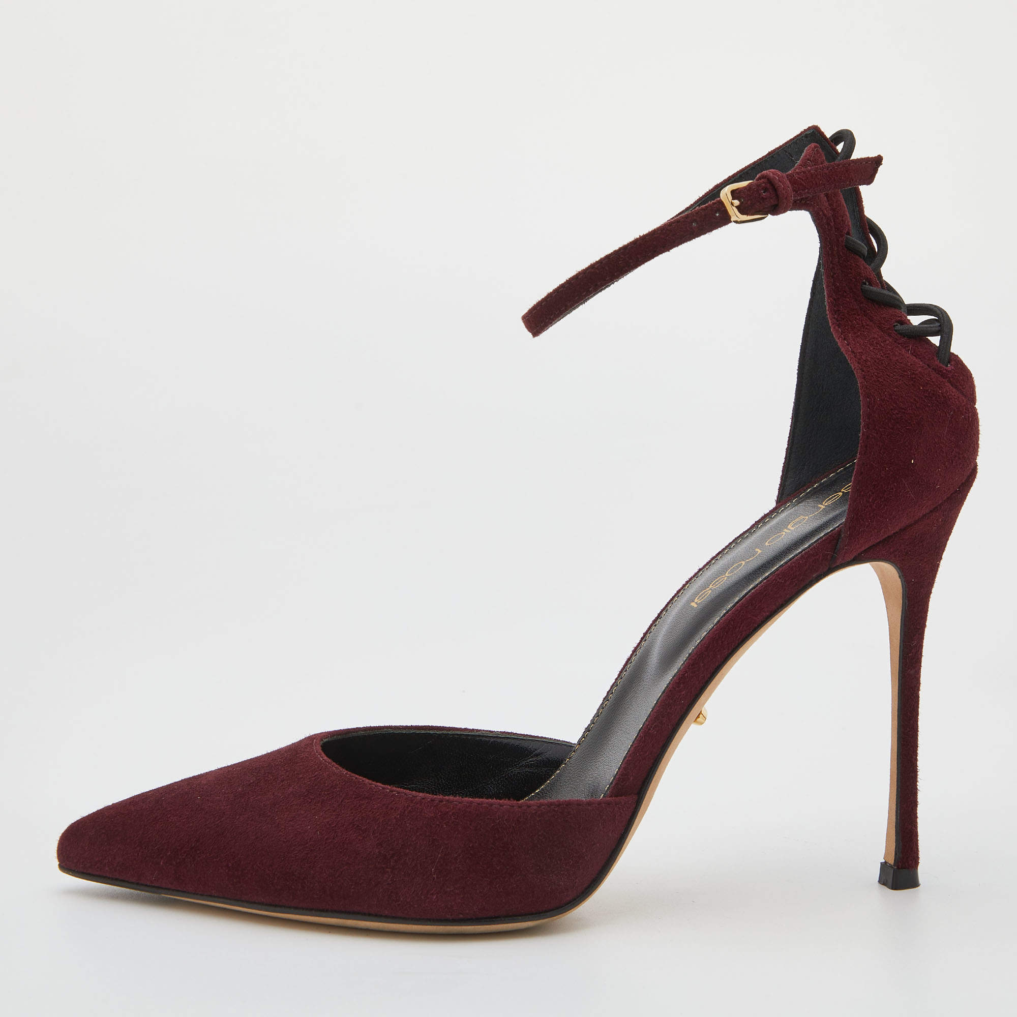 Pre Owned Gianvito Rossi Burgundy Suede Pointed Toe Ankle Strap Sandals Size 37